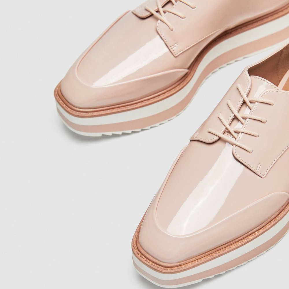 ZARA Platform Oxfords Derbies Patent Blush Pink